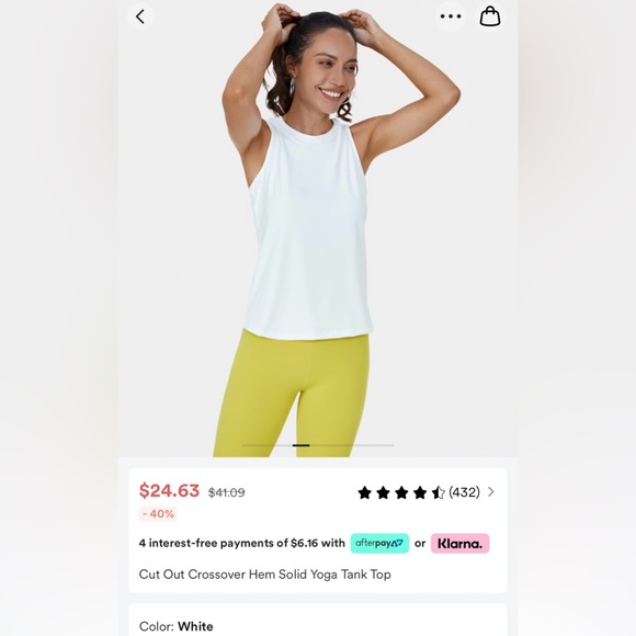 Halara cut out cross over tank top. White. Size XL - Picture 4 of 6